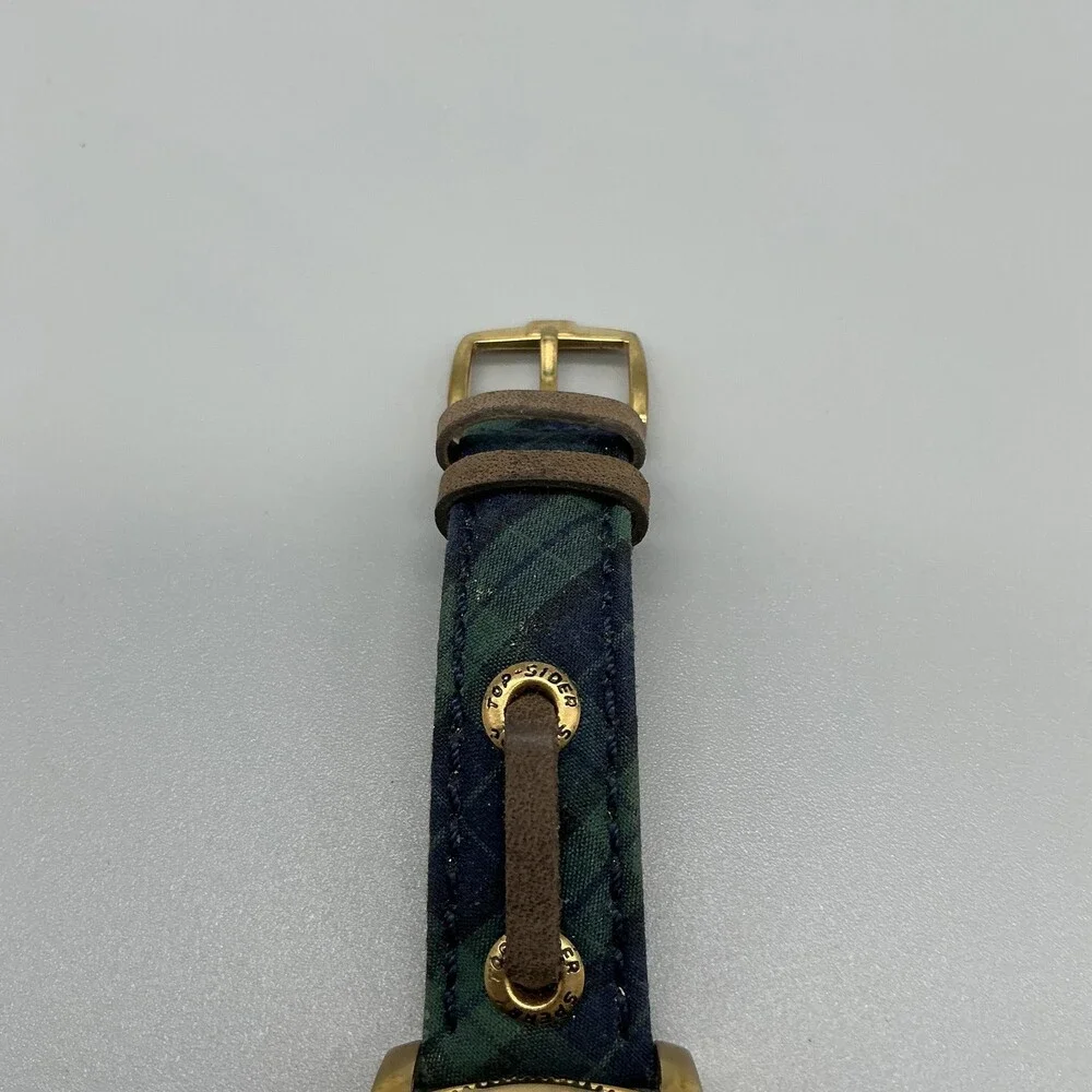 Sperry Top-Sider Mens Watch 38mm Blue Dial Gold Tone Plaid Strap New Battery